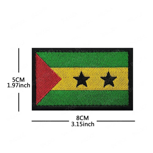 Embroidery patches of African flags and badges, featuring Morocco, Nigeria, Gabon, Libya, and Namibia by MANDOTOS INTERNATIONAL.