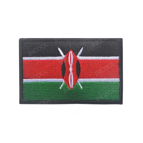 Embroidery patches of African flags and badges featuring Morocco, Nigeria, Gabon, Libya, and Namibia by MANDOTOS INTERNATIONAL.
