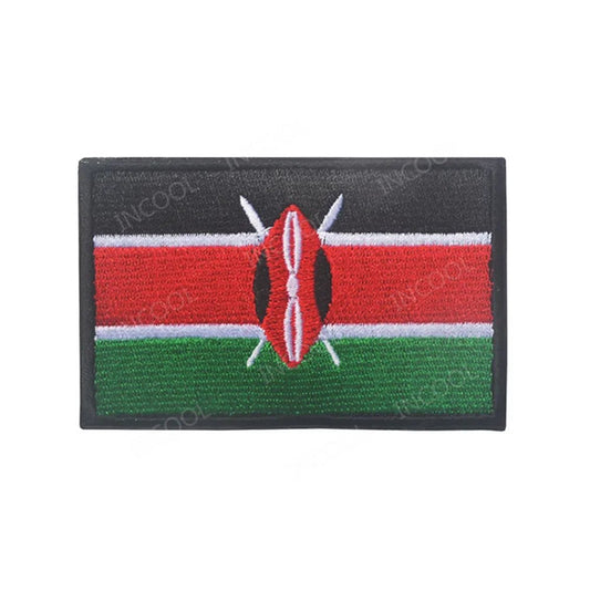 Embroidery patches of African flags and badges featuring Morocco, Nigeria, Gabon, Libya, and Namibia by MANDOTOS INTERNATIONAL.