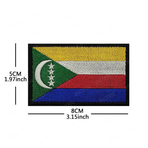 Embroidery patches of African flags and badges including Morocco, Nigeria, Gabon, Libya, and Namibia by MANDOTOS INTERNATIONAL.