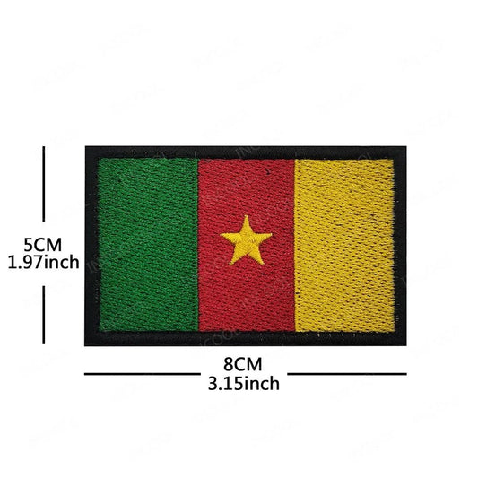 Embroidery patches of African flags and badges including Morocco, Nigeria, Gabon, Libya, Namibia by MANDOTOS INTERNATIONAL.