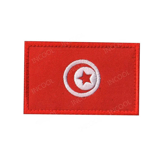 Embroidery patches of African flags including Morocco, Nigeria, Gabon, Libya, and Namibia by MANDOTOS INTERNATIONAL.