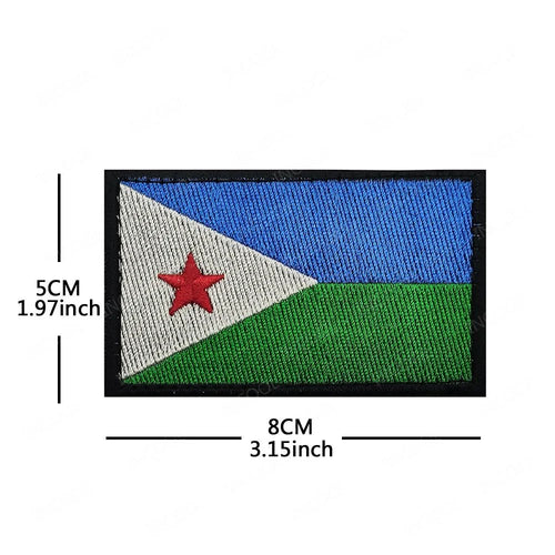 Embroidery patches featuring African flags and badges from Morocco, Nigeria, Gabon, Libya, and Namibia by MANDOTOS INTERNATIONAL.