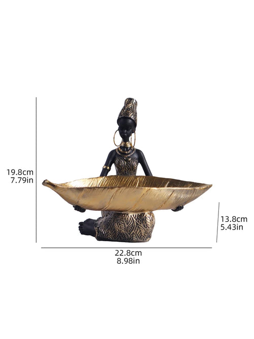 African Girl Holding a Plate Sculpture, Home and Office Decorative Storage Ornament, Vintage Collectible Craft Deskt Decor - MANDOTOS INTERNATIONAL