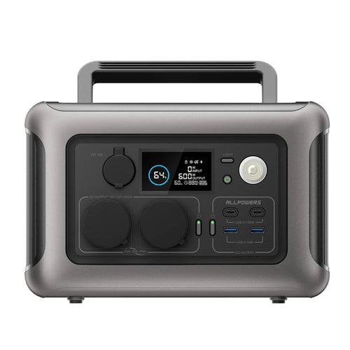 Allpowers R600 portable power station with 299Wh LiFeP04 battery and two 600W AC outlets, by Mandotos International.