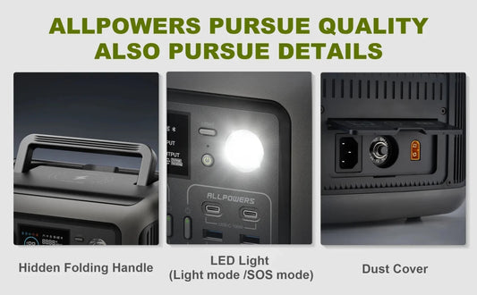 Allpowers R600 portable power station with 299Wh LiFePO4 battery and two 600W AC outlets for versatile power backup.