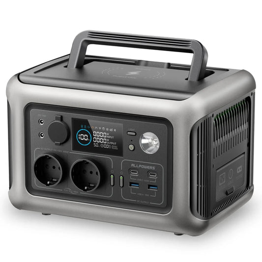 AllPOWERS R600 portable power station with 299Wh LiFePO4 battery and 600W inverter, from MANDOTOS INTERNATIONAL.