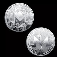 Physical metal crypto currency coin collection featuring Bitcoin, Ethereum, ADA, and more in a plastic case, by MANDOTOS INTERNATIONAL.