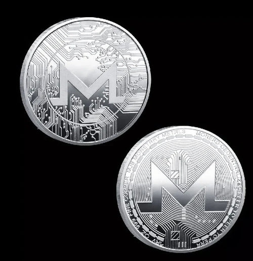 Physical metal crypto currency coin collection featuring Bitcoin, Ethereum, ADA, and more in a plastic case, by MANDOTOS INTERNATIONAL.