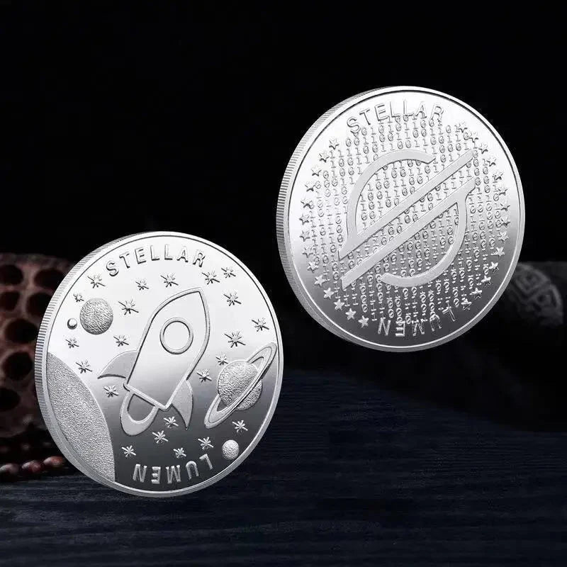 Mandotos International metal crypto coin collection featuring Bitcoin, Ethereum, Dogecoin, XRP, and more in a plastic case.