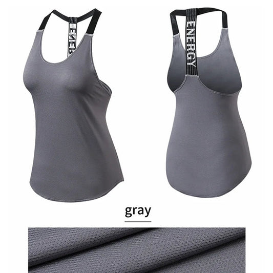 Black sleeveless yoga top for women by MANDOTOS INTERNATIONAL, backless fitness shirt with a comfortable, fitted design for exercise.