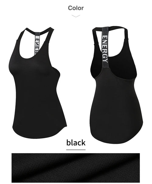 Black sleeveless yoga top for women by MANDOTOS INTERNATIONAL, backless fitness shirt, lightweight and comfortable for exercise.