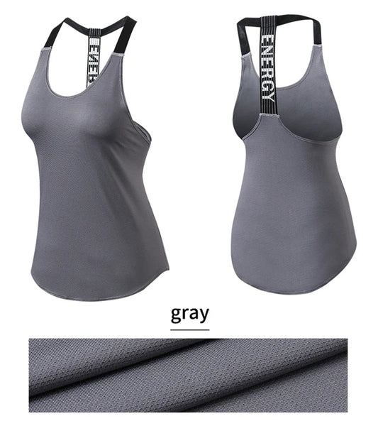 Black sleeveless yoga top for women by MANDOTOS INTERNATIONAL, backless fitness shirt with a comfortable, stretchy fit for active wear.