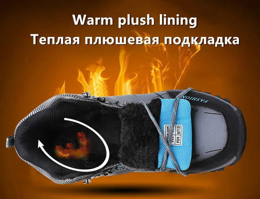Brand Men Winter Snow Boots Waterproof Leather Sneakers Super Warm Men's Boots Outdoor Male Hiking Boots Work Shoes Size 39-47 - MANDOTOS INTERNATIONAL