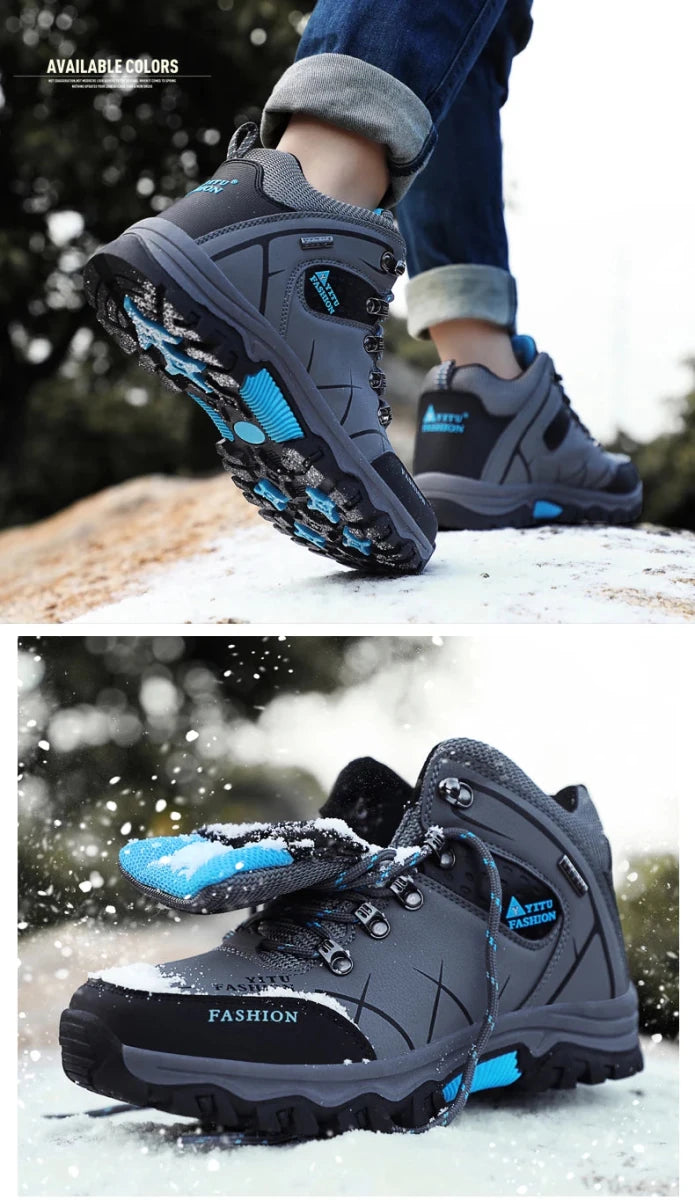 Brand Men Winter Snow Boots Waterproof Leather Sneakers Super Warm Men's Boots Outdoor Male Hiking Boots Work Shoes Size 39-47 - MANDOTOS INTERNATIONAL