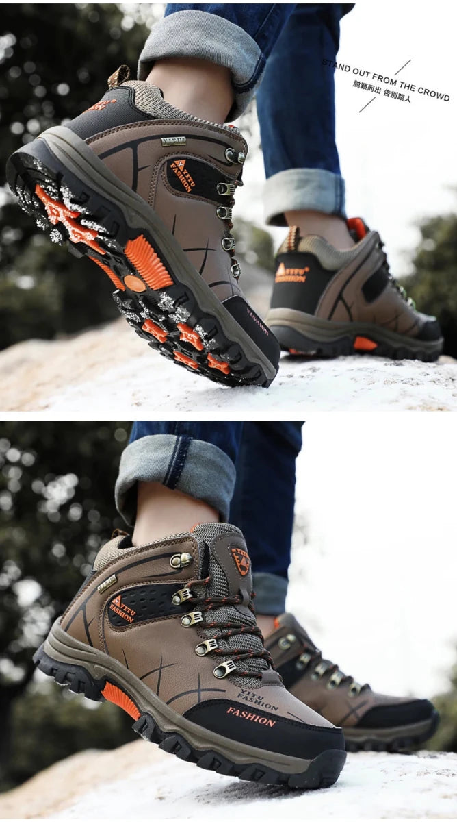 Brand Men Winter Snow Boots Waterproof Leather Sneakers Super Warm Men's Boots Outdoor Male Hiking Boots Work Shoes Size 39-47 - MANDOTOS INTERNATIONAL