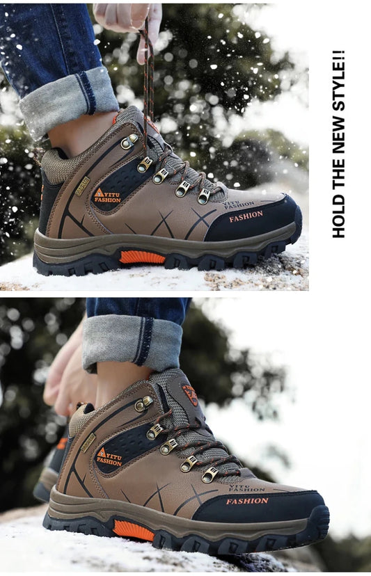Brand Men Winter Snow Boots Waterproof Leather Sneakers Super Warm Men's Boots Outdoor Male Hiking Boots Work Shoes Size 39-47 - MANDOTOS INTERNATIONAL