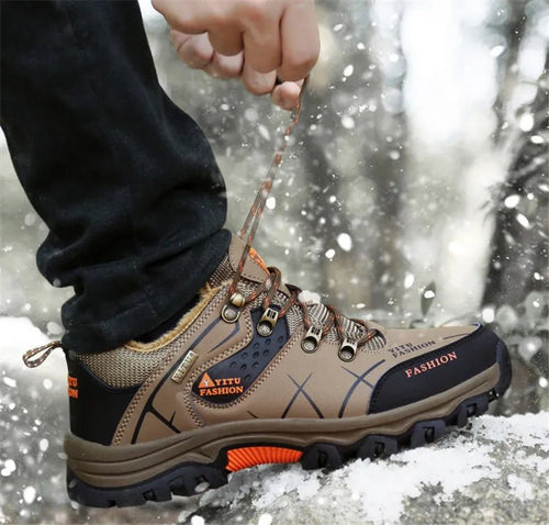 Brand Men Winter Snow Boots Waterproof Leather Sneakers Super Warm Men's Boots Outdoor Male Hiking Boots Work Shoes Size 39-47 - MANDOTOS INTERNATIONAL