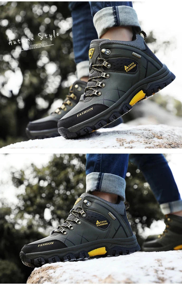 Brand Men Winter Snow Boots Waterproof Leather Sneakers Super Warm Men's Boots Outdoor Male Hiking Boots Work Shoes Size 39-47 - MANDOTOS INTERNATIONAL