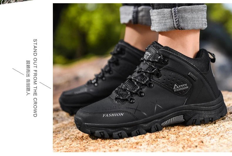 Brand Men Winter Snow Boots Waterproof Leather Sneakers Super Warm Men's Boots Outdoor Male Hiking Boots Work Shoes Size 39-47 - MANDOTOS INTERNATIONAL