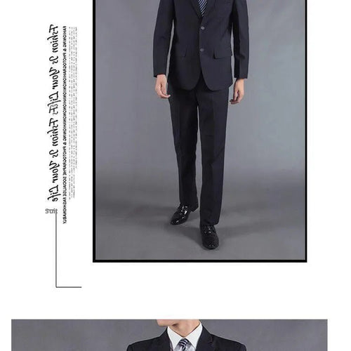 Mandotos International men's casual two-piece suit featuring cotton fabric, youthful style, double cuffs, suitable for office spring and summer wear.