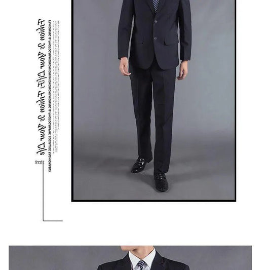 Mandotos International men's casual two-piece suit featuring cotton fabric, youthful style, double cuffs, suitable for office spring and summer wear.