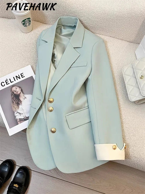 Mandotos International women’s blazer coat with stand collar, elegant office outwear, tailored fit, stylish and professional appearance