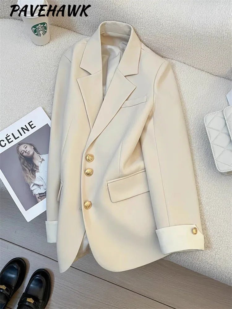 Chic Stand Collar Women's Blazer Coat, Elegant Office Outwear - MANDOTOS INTERNATIONAL