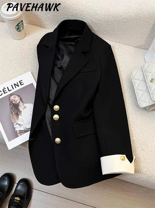 Mandotos International women's blazer coat with stand collar, elegant office outerwear, tailored fit and stylish design.