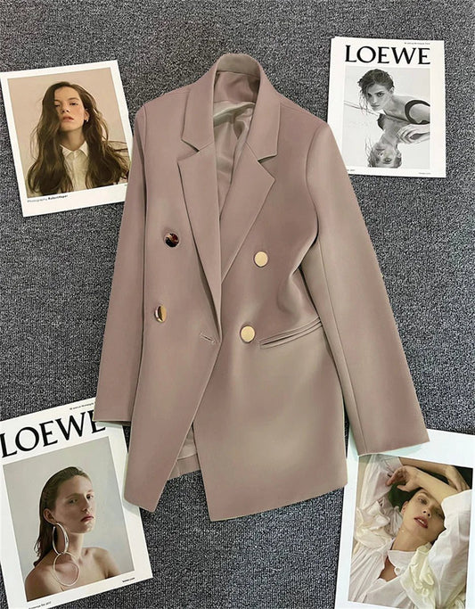 Mandotos International women's blazer coat with a chic stand collar, elegant office outwear, tailored for a sophisticated look.