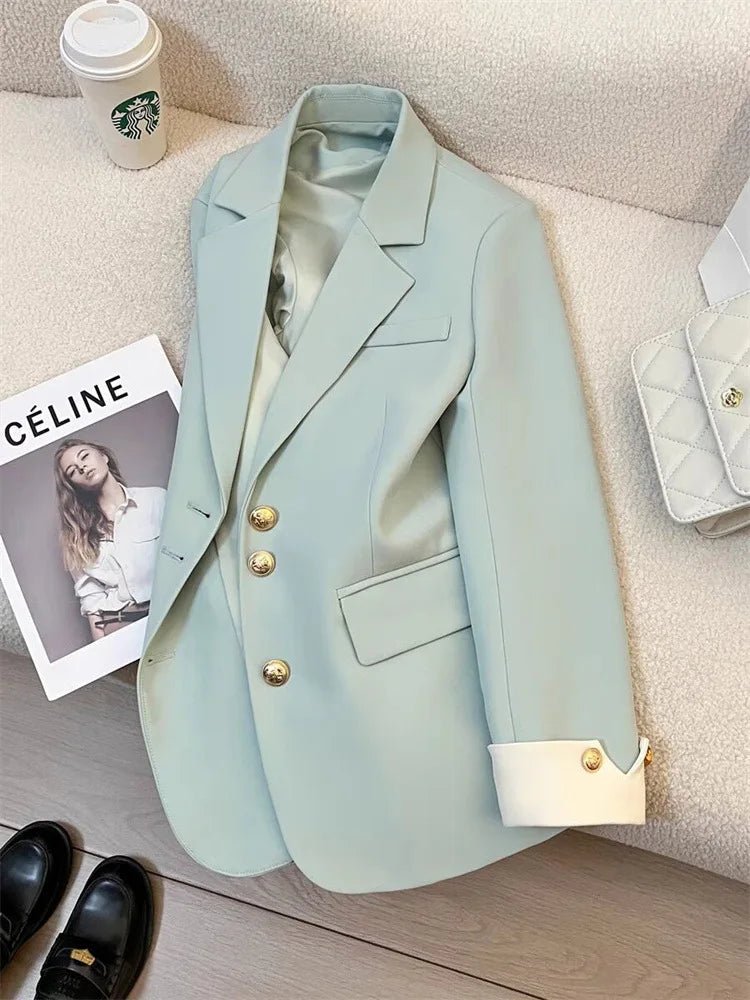 Chic Stand Collar Women's Blazer Coat, Elegant Office Outwear - MANDOTOS INTERNATIONAL