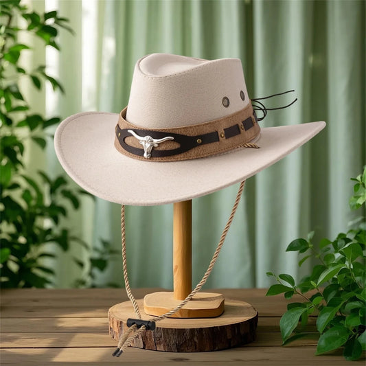 Mandotos International chic unisex cowboy hat with wide brim, stylish felt sun protection hat for women and men