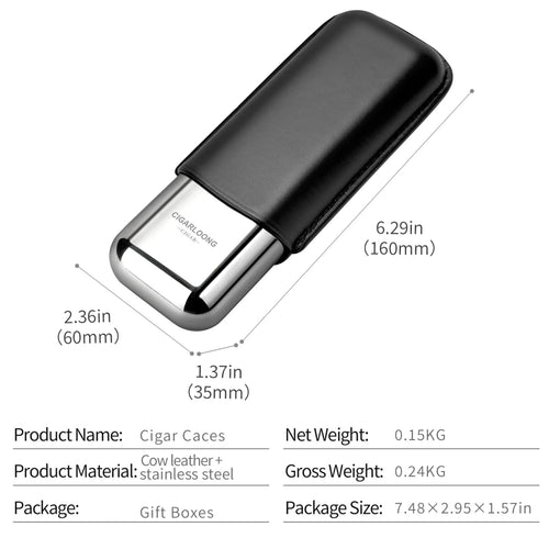 Mandotos International Cigarloong portable stainless steel cigar case with leather exterior, anti-pressure travel cigar humidor box.