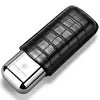 Mandotos International Cigarloong portable stainless steel cigar case with leather exterior, anti-pressure design, travel humidor box.