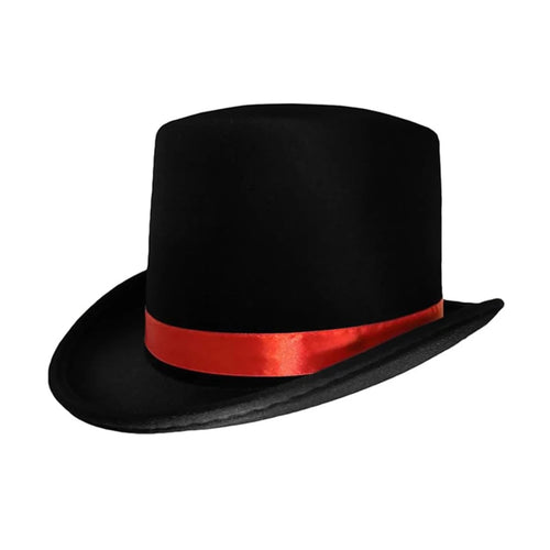 Black top hat for adults, magician costume accessory with elegant design, by MANDOTOS INTERNATIONAL.