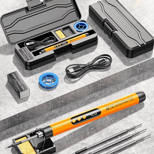 Mandotos International compact digital soldering iron with ergonomic handle and digital temperature display.