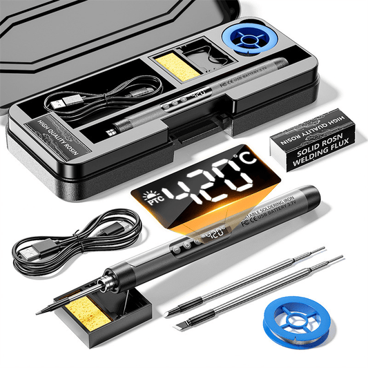 Mandotos International compact digital soldering iron with digital temperature control and ergonomic handle.