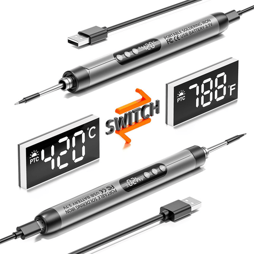 Mandotos International compact digital soldering iron with digital temperature display and ergonomic handle for precise soldering.