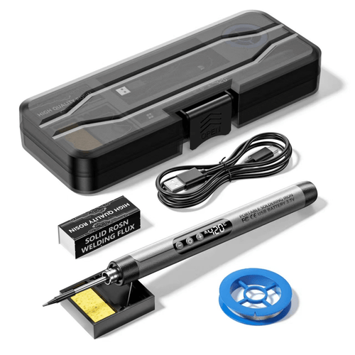 Mandotos International compact digital soldering iron with digital temperature display and ergonomic handle.