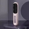 Mandotos International cordless portable mini hair straightener and styling brush, USB rechargeable for travel and quick styling.