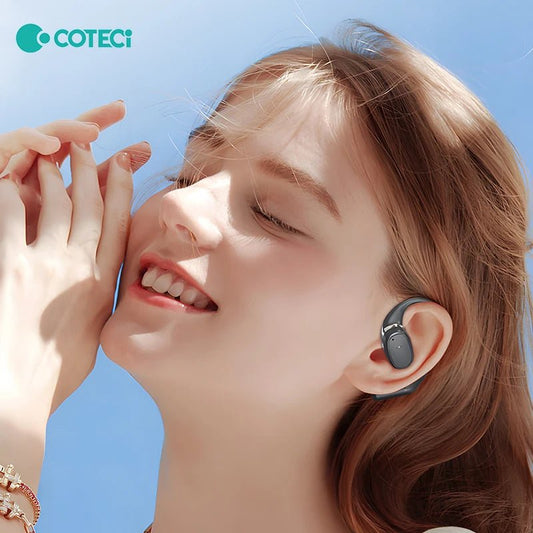 Mandotos International COTECi translation earbuds with AI, supporting 144 languages and 8-hour battery life, in black.