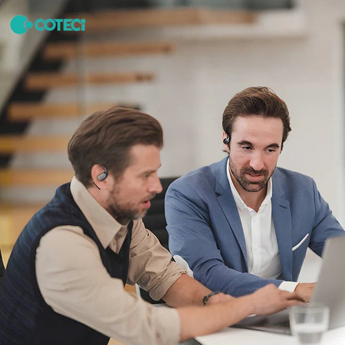 Mandotos International COTECi translation earbuds with AI, supporting 144 languages and 8-hour battery life.