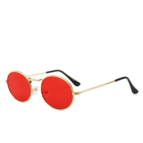Round metal frame sunglasses with custom logo by MANDOTOS INTERNATIONAL, showcasing stylish design and durable metal construction.