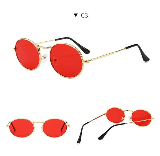 Round metal frame sunglasses with custom logo by MANDOTOS INTERNATIONAL, showcasing stylish eyewear for wholesale and wholesale buyers.