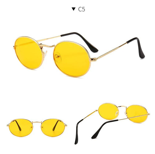 Round metal frame sunglasses with custom logo from Mandotos International, wholesale supplier, stylish and durable eyewear.