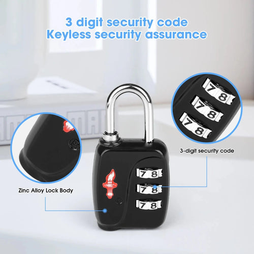 Mandotos International DUALVROWN black luggage lock with key and combination dials, stylish security for travelers and outdoor use.