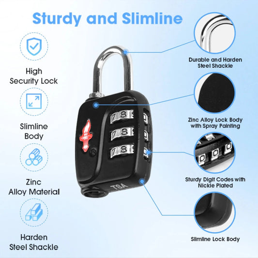 Mandotos International Dualvrown black luggage lock with key and combination, designed for secure travel and outdoor use.