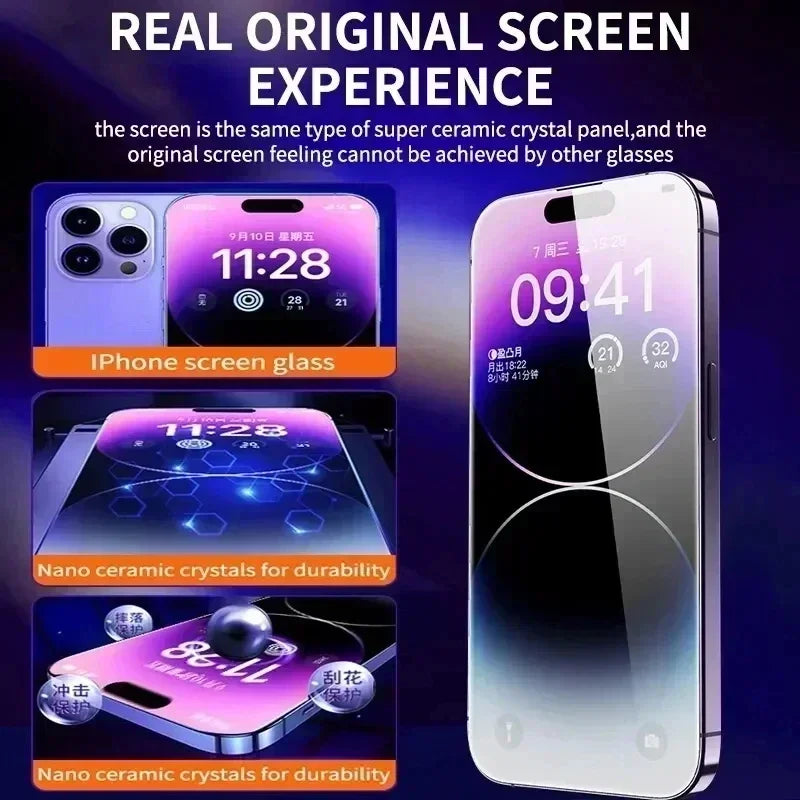 Dust-Free Oleophobic Screen Protector for iPhone 14-15, XS-XR, 16-17 - Easy Install Glass - MANDOTOS INTERNATIONAL