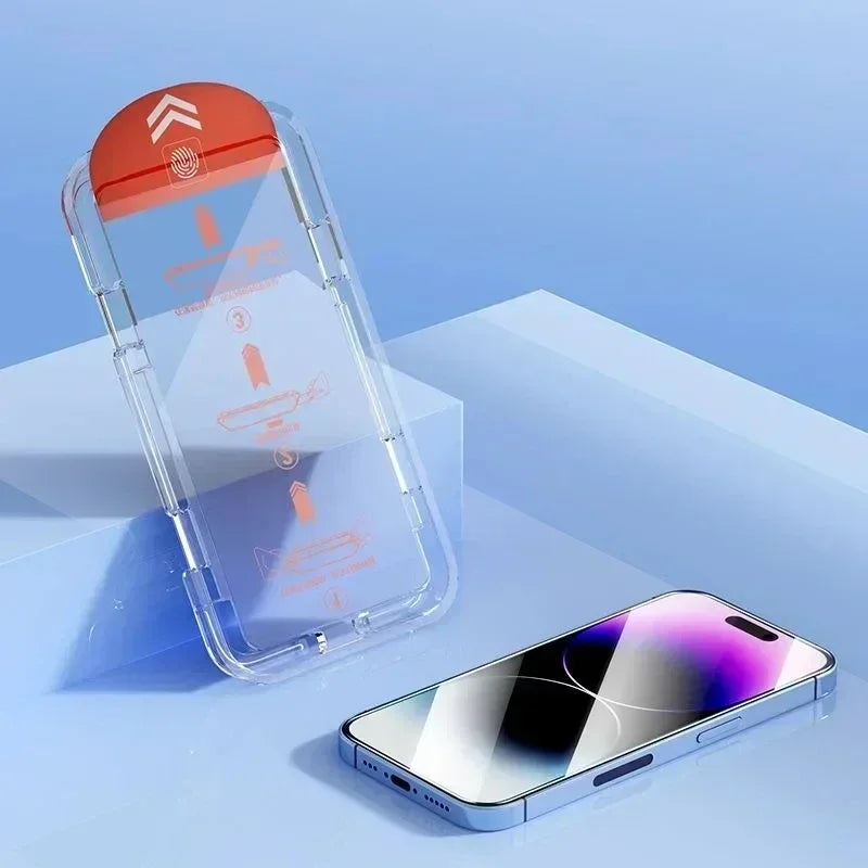 Dust-Free Oleophobic Screen Protector for iPhone 14-15, XS-XR, 16-17 - Easy Install Glass - MANDOTOS INTERNATIONAL