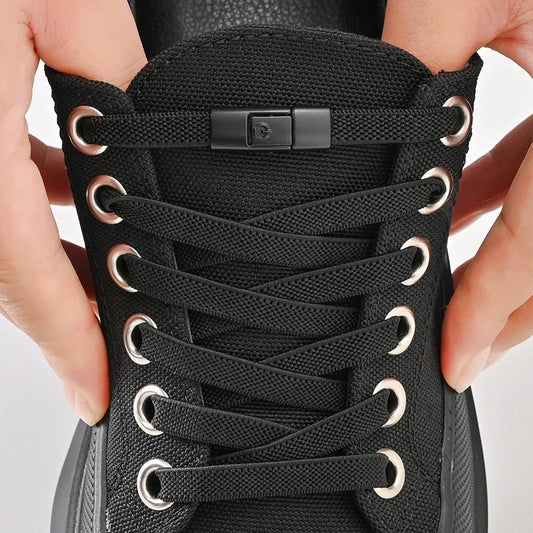 Elastic no-tie shoelaces with press lock for sneakers, suitable for kids and adults, by MANDOTOS INTERNATIONAL.